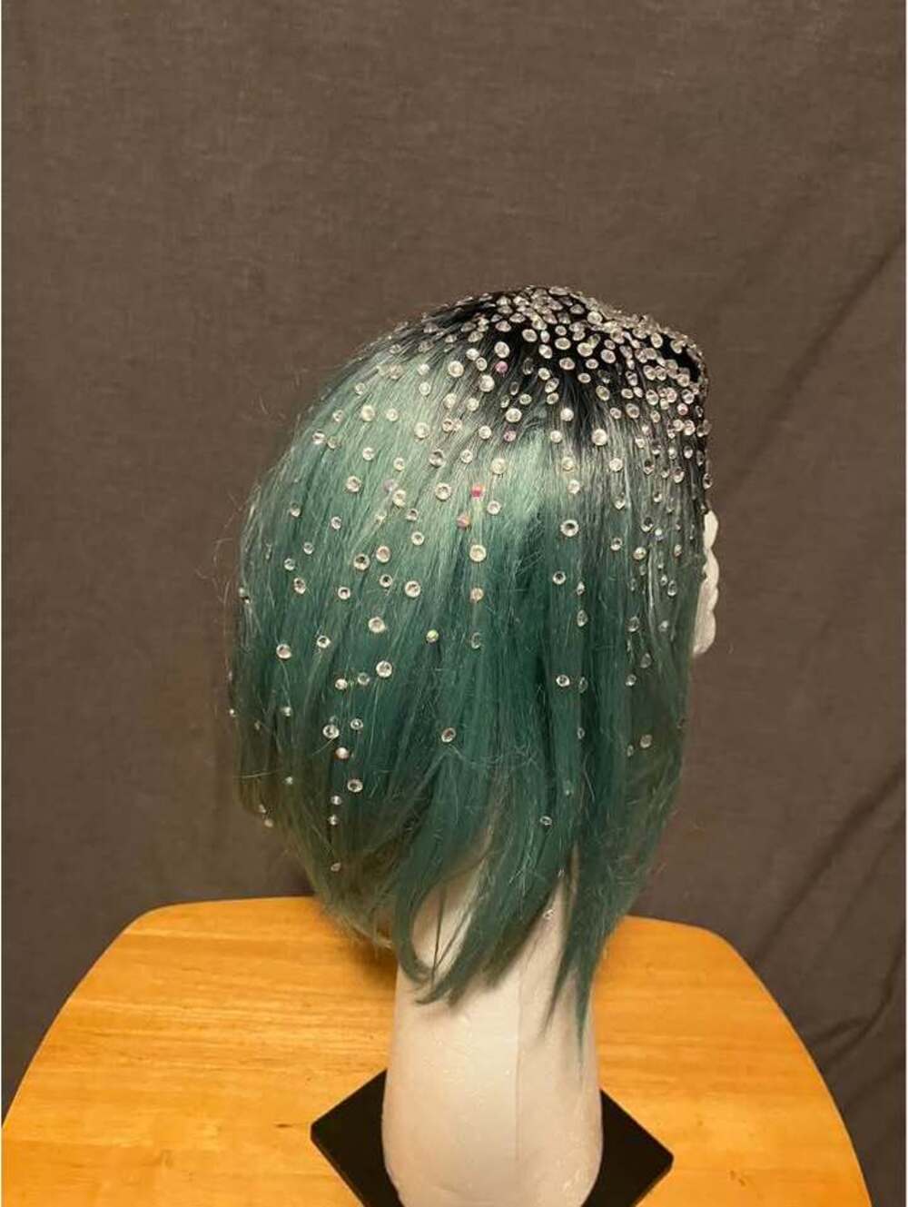 Teal Rhinestone Bob Wig - Picture 3 of 4